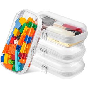 4PCS Small Clear Hard Shell Zipper Case for Storage, 7.7"x4" Plastic Transparent Portable Zipper Pouches Travel Toy Organizer Bin, Cosmetic Bag for Organizing