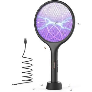 YISSVIC Electric Fly Swatter Bug Zapper Racket Dual Modes Mosquito Killer with Purple Mosquito Light Rechargeable for Indoor Home Office Backyard Patio Camping (Black)