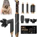 6 in 1 Hair Dryer Brush, Foldable Blow Dryer Brush with Wrap Curler, Detachable Air Hair Styler Curling, Drying,Volumizing, Straightening (Black)