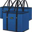 BALEINE 3Pk Reusable Grocery Bags, Foldable Shopping Bags for Groceries with Reinforced Bottom & Handles (Blue)