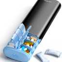 Vaydeer Metal 7 Day Pill Organizer 2 Times a Day  AM PM Weekly Travel Pill Case with Moisture-Proof Desiccant, Airtight Large Capacity Pill Box for Vitamins, Medications & Supplements (Black)