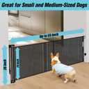 24 Inches Tall Retractable Baby Gates for Doorways, Short Dog Gates to Step Over, Extends up to 55" Wide, Reinforced Mesh Baby Gate for Kids or Pets, Doggie Gates Puppy Gates for The House  Black, Reinforced 24" Tall X 55" Wide