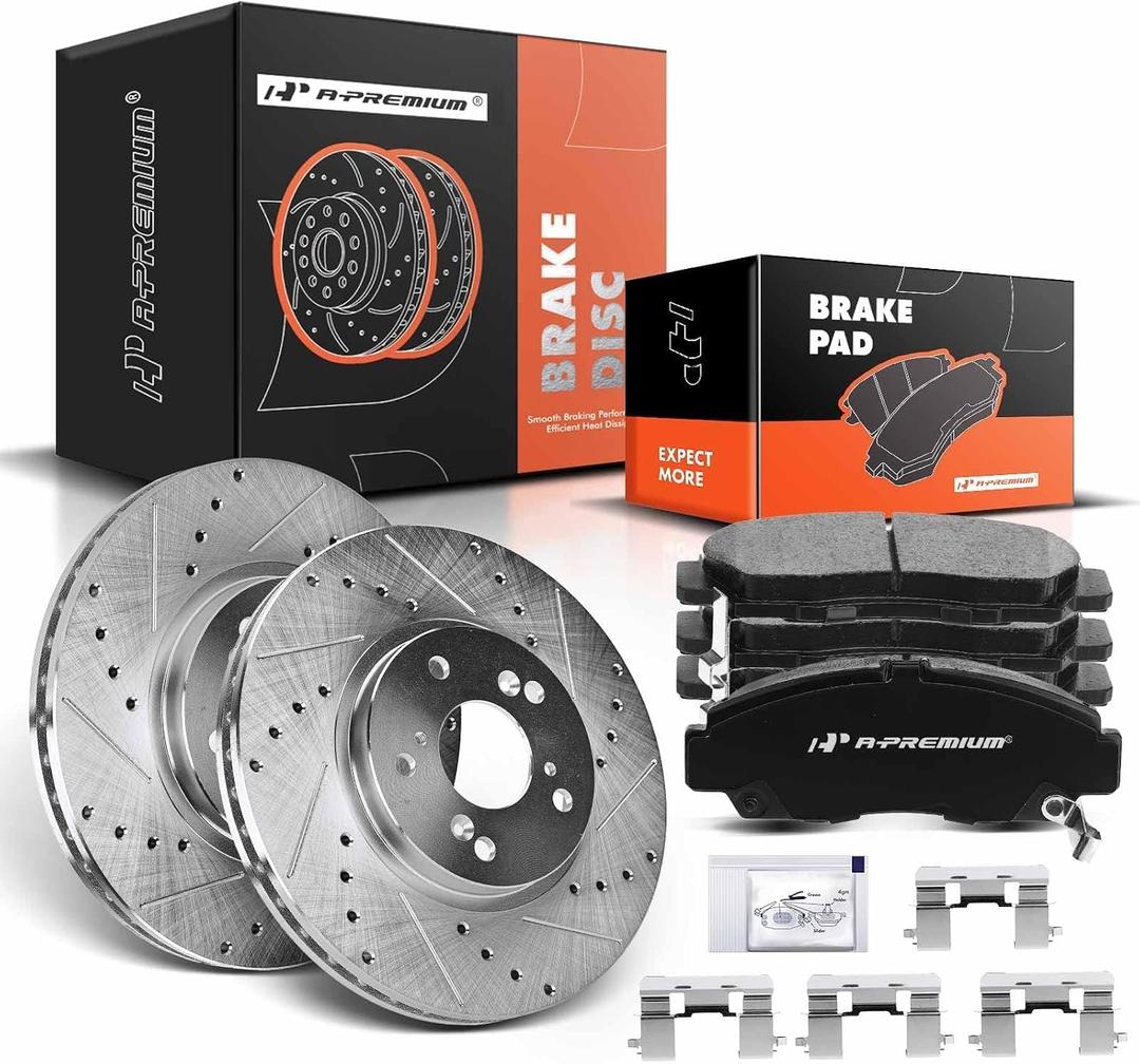 A-Premium 11.81 inch(300 mm) Front Disc Brake Rotors + Ceramic Pads Kit Compatible with Acura and Honda Models - CL 2001-2003, TL 1999-2003/2006-2008, TSX 2004-2010, Accord 2003-2011, 6-Pack