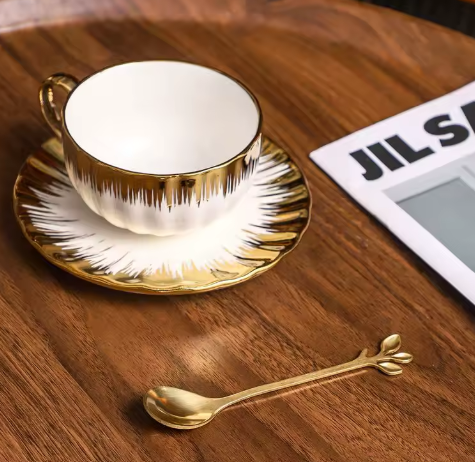 3-piece set Espresso Cups and Saucers Ceramic Cups with SaucersPorcelain Coffee Cup and Saucer Set with Gold Trim 2.5 Oz Demitas