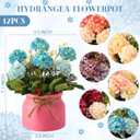 Suncalla 12 Pcs Hydrangea Artificial Flowers in Vase Artificial Hydrangea Potted Small Fake Flowers Table Centerpiece Decoration Arrangement Faux Floral Indoor for Mom Wedding Home Office