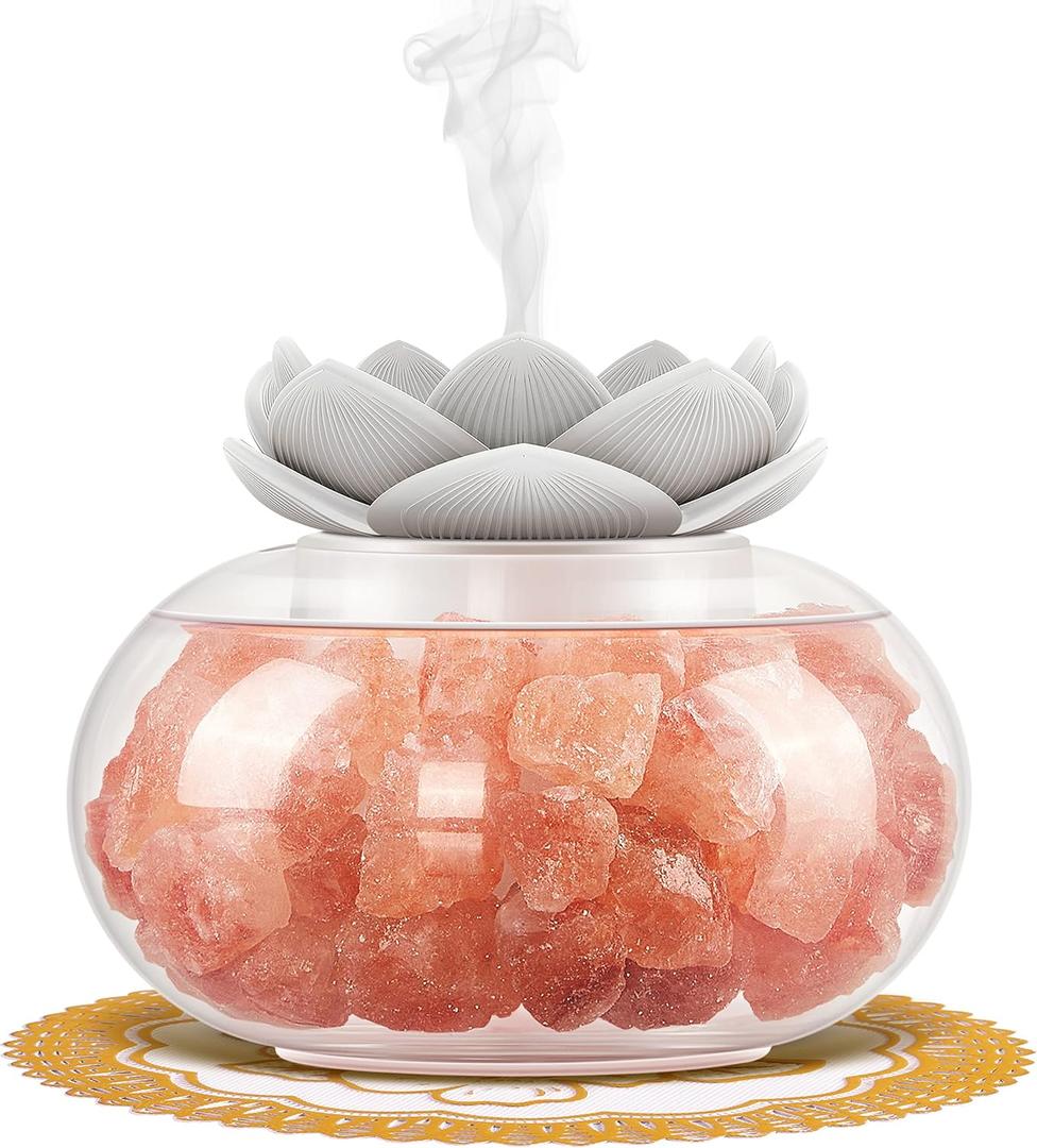 Essential Oil Diffusers Aromatherapy Diffuser: Vyaime Salt Lamp Diffuser for Home Bedroom Office, Pink Crystal Himalayan Cute Lotus Auto Shut-Off 7 Colors LED Night Light - V1103