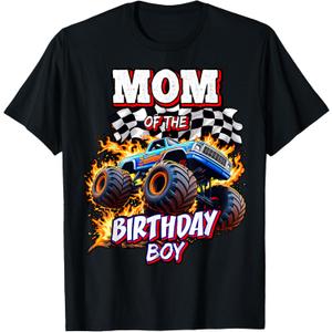 Mom of The Birthday Boy Monster Truck Birthday Novelty T-Shirt, 2XL