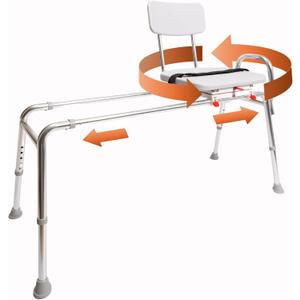 Eagle Health Supplies Sliding Shower Chair Tub Transfer Bench with Swivel Seat, FSA/HSA Eligible, Height Adjustable Shower Benches for Inside Shower, for Elderly and Disabled, Extra Long, 77692