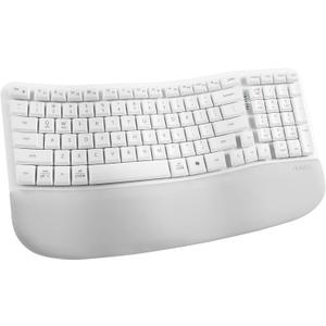 Nulea RT08 Wave Keys Wireless Ergonomic Keyboard with Cushioned Palm Rest, 2.4GHz Ergo Cordless USB Computer Keyboard, Comfortable Natural Typing, for Laptop, Mac, Windows (White)