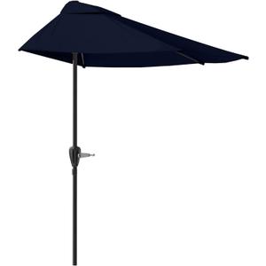 Half Umbrella Outdoor Patio Shade - 9 ft Patio Umbrella with Easy Crank - Small Canopy for Balcony, Table, or Deck by Pure Garden (Navy Blue)