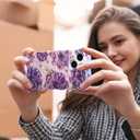 Case for iPhone 15, Colorful Retro Oil Painting Aesthetic Flowers Glossy Design Cute Curly Wavy Edge Easy Grip Soft Bumper Protective Slim Thin Phone Cover Case for Women Girly, Purple