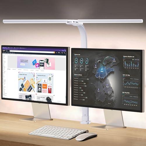 AKRRYR Led Desk Lamp for Home Office,24W Bright Eye-Caring Desk Light with Clamp,5 brightness and 5 temperatures Dimmable Workbench Task Light, Adjustable Gooseneck Table Lamp for Monitor Study(white)