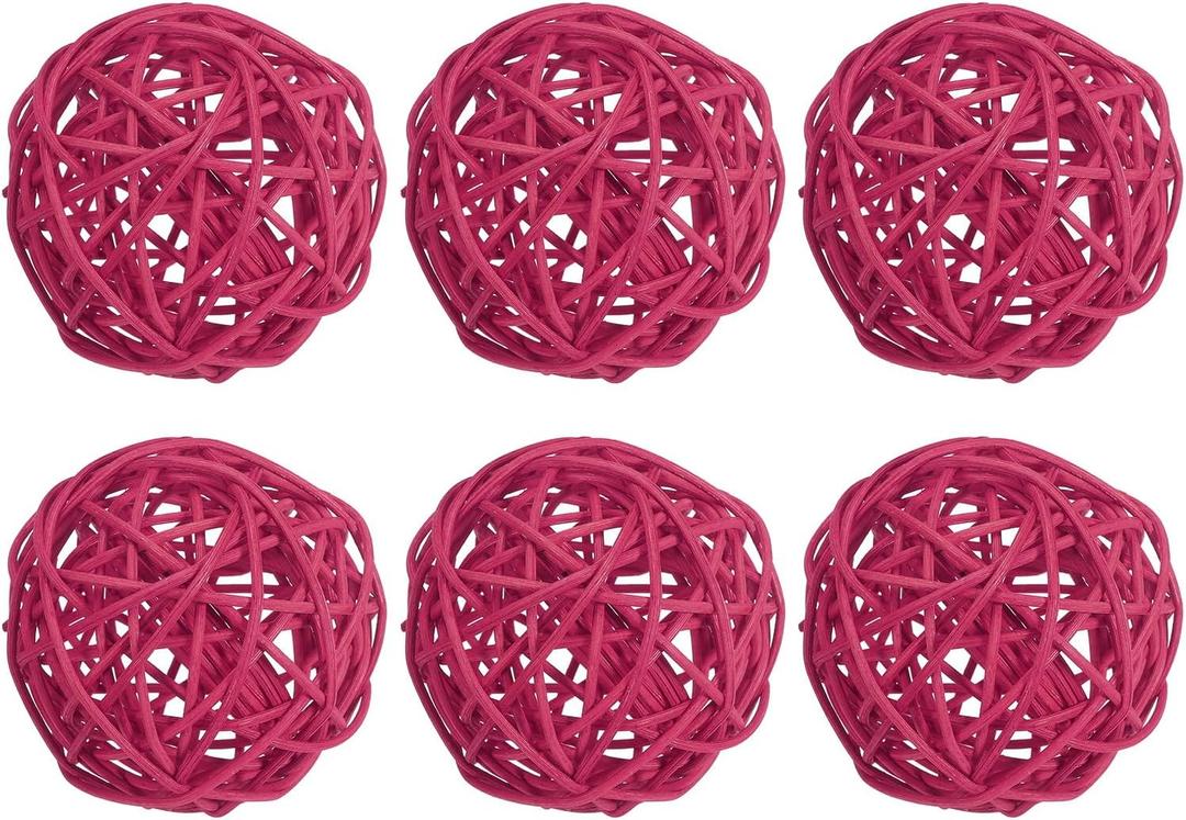 PATIKIL 3 Inch Wicker Rattan Balls, 6 Pcs Decorative Balls for Centerpiece Bowls Wedding Party Home Decor DIY Craft, Rose Red