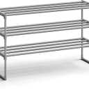 SONGMICS Shoe Rack, 3-Tier Shoe Organizer, Metal Storage Shelf, Upright or Upside Down, for 16-20 Pairs, Stackable, for Entryway, 11.8 x 36.2 x 21.7 Inches, Gray ULSA303G01