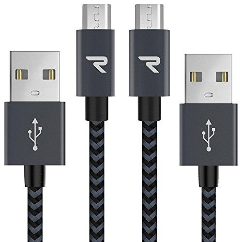 RAMPOW Micro USB Cable [2 Pack/3.3ft] QC 3.0 Fast Charging & Sync Android Charger, Braided Nylon Micro USB Cables for Samsung Galaxy S7/S6 and Edge, Note 6/5, Sony, Kindle, PS4 - Space Gray