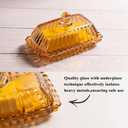 Champagne Color Glass Butter Dish with Lid, Covered Butter Stick Holder Tray, Crystal Glass Butter Storage Container for Kitchen Countertop