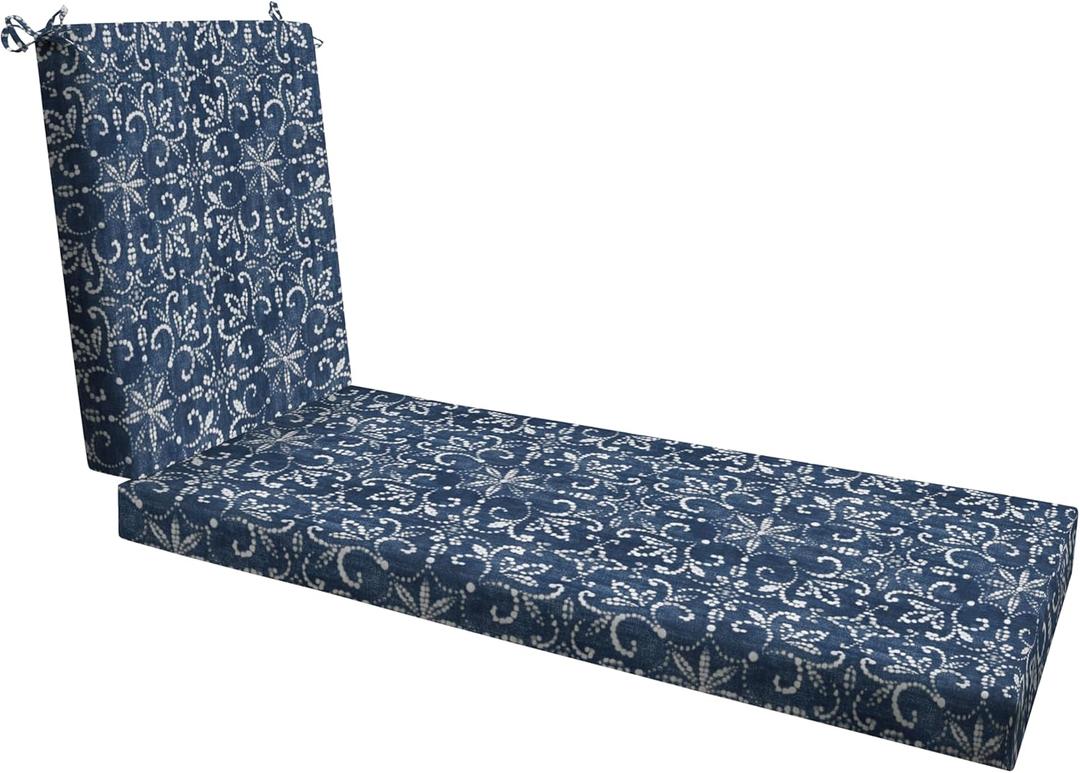 Honeycomb Essentials Outdoor Chaise Cushion, 21" x 70", Boheme Patio Chair Cushion (Boheme Indigo Blue)