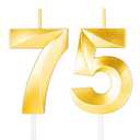 75th Birthday Candles for Cake,Gold Number Candles for Happy Birthday Cake Toppers,Birthday Decorations for Men Women Party Anniversary Wedding