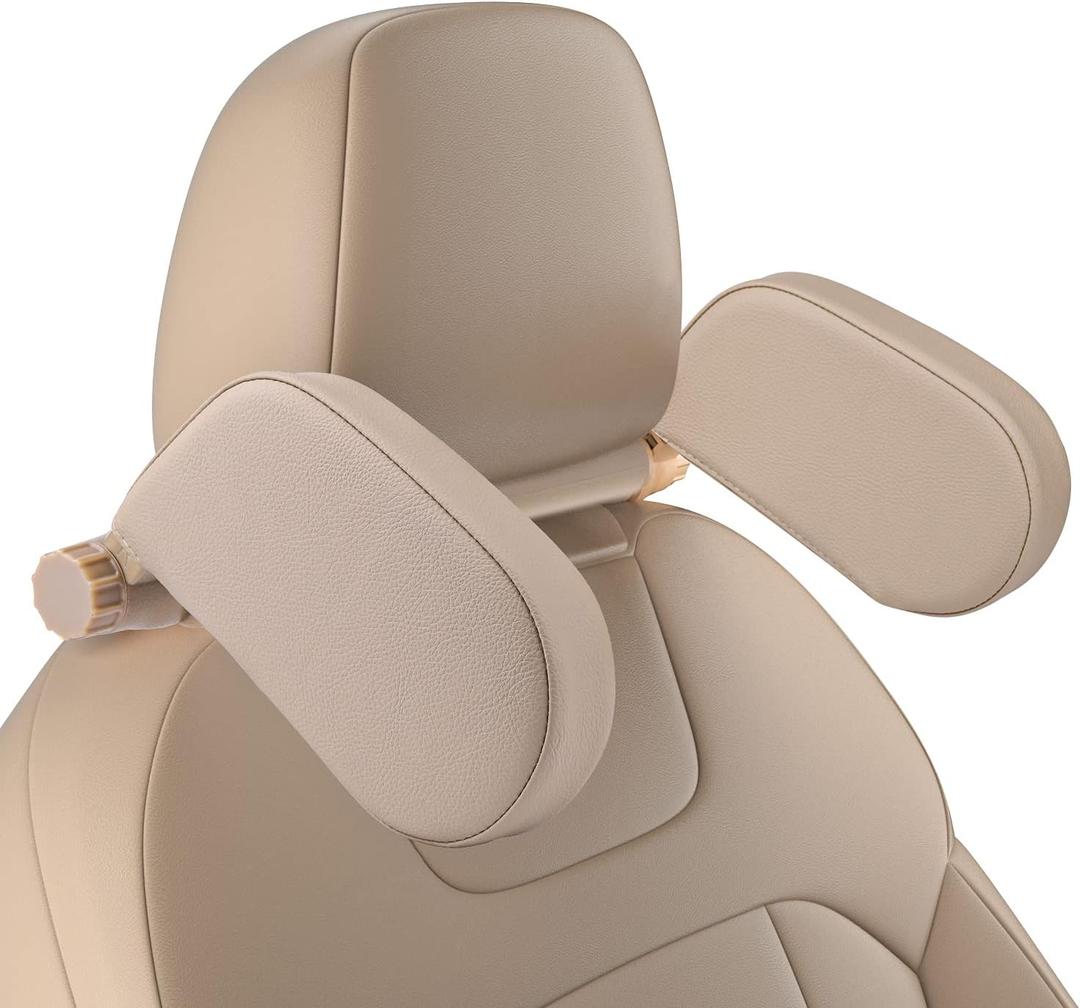 Car Seat Headrest Pillow, 360° Adjustable Car Seat Head Neck Support Rest Cushion, Travel Car Sleeping Pillow for Kids Adults-Beige