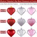 Duufin 45 Pieces Valentine's Day Heart Ornaments Heart Shaped Baubles Decorations Glitter Hanging Ornaments Decorations for Valentine, Christmas Tree (Red, Pink, Silver)