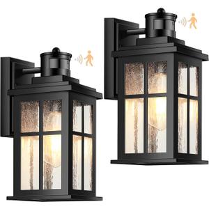 VIANIS Motion Sensor Porch Lights Outdoor, 2 Pack Black Exterior Lighting Fixtures for House, Waterproof Outdoor Wall Sconce Wall Mount, Modern Outside Wall Lantern with Dusk to Dawn for Garage, Patio