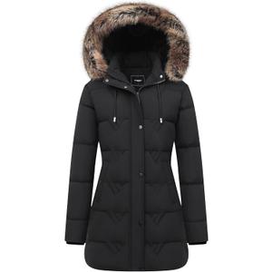 Women's Winter Coat Waterproof Long Insulated Parka with Detachable Hood (Black, XL)