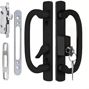 Offset Sliding Patio Door Handle Set with Mortise Lock & Keys | 45 Keyway | Fits 1-3/8" to 2" Doors | 3-15/16" Hole Spacing | Zinc Alloy | Non-Handed | Matte Black Diecast