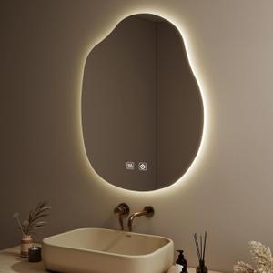 LED Bathroom Mirror with Lights, Irregular Wall Mirror with 3-Color Lighting and Dimmable, Anti-Fog Vanity Mirror for Wall, Horizontal/Vertical (36" x 30")