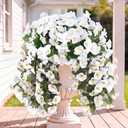 Sggvecsy Artificial Fake Hanging Flowers Plants for Outdoor Outside Spring Summer Decoration 2PCS Faux Silk UV Resistant Realistic Morning Glory Trailing Vines for Home Porch Patio Balcony(White)