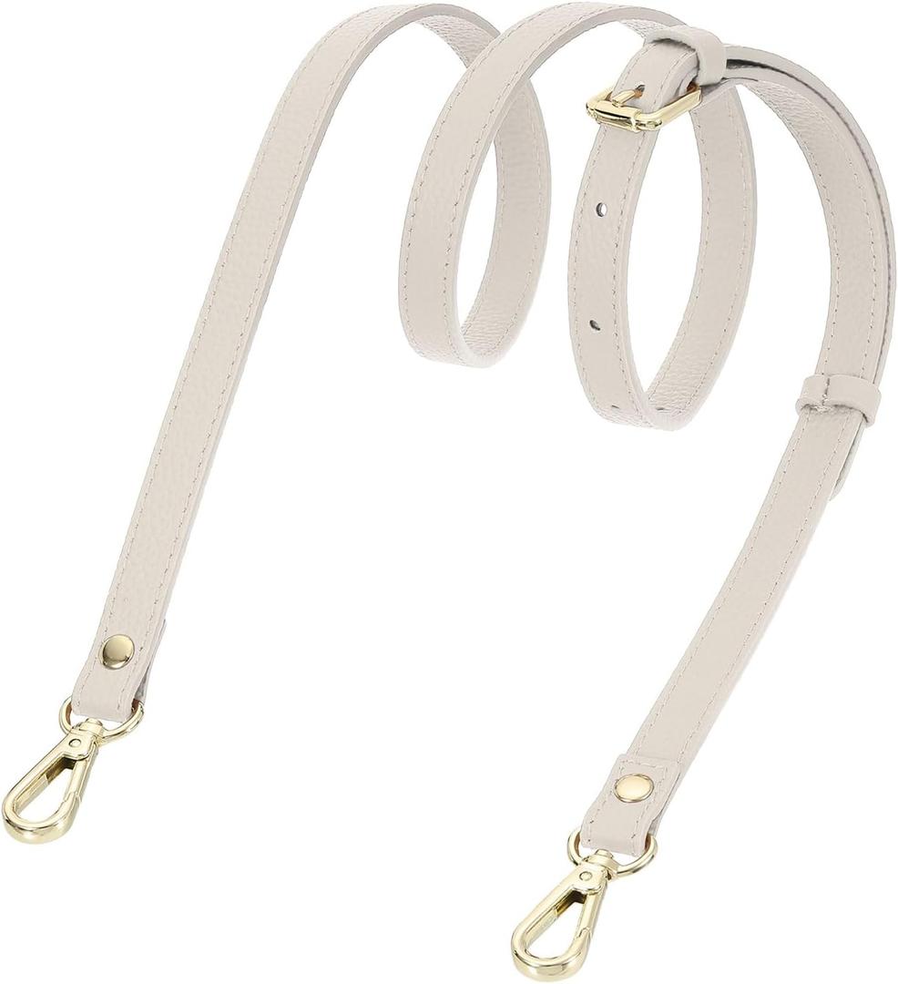 uxcell Genuine Leather Purse Strap, 41.7"51.2" Adjustable Crossbody Replacement Straps 0.6" Width for Women Handbags Shoulder Bag (Cream White, Silver Buckle)