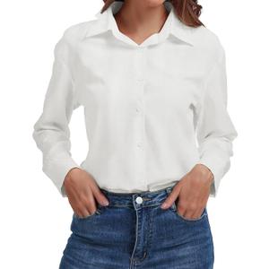 DAOAO Womens Button Down Blouse Long Sleeve Tops for Women Ladies Collared Shirt Dressy Casual Trendy White M
