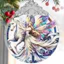 Unicorn and Fairy Stained Glass Christmas Tree Ornaments - Christmas Decoration, 2025 Holiday Decor & Gift Ideas
