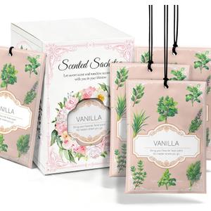 Vanilla Sachets for Drawers and Closets - 12 Pack Long Lasting Odor Eliminator Bags, Natural Fresh Scent for Wardrobe, Storage, Car & Home, Air Freshener Sachets