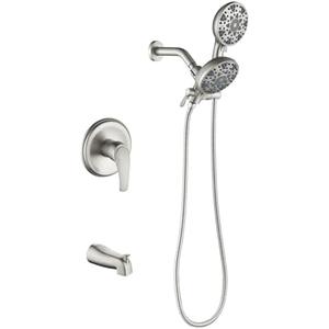 Tub and Shower Faucet Set Complete Dual Shower Head and Handheld 2 in 1 Combo Set Shower System with Tub Spout Tub and Shower Trim Kit Brushed Nickel
