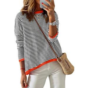 ZESICA Women's Fall Striped Sweaters Long Sleeve Crew Neck Shirts Color Block Lightweight Pullover Tops (S)