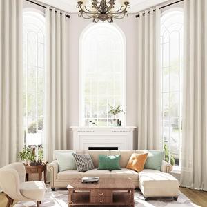 Off White 132 Inch Linen Curtains Extra Long with Grommet Top for High Living Room, Custom Made High Ceiling 2 Story Drapes,Semi Sheer Beige Neutral Curtains for Bedroom 11 FT 1 Panel