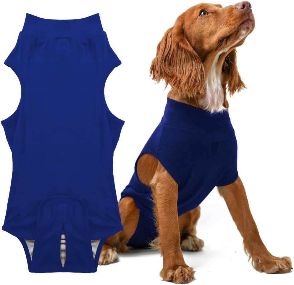 PupShield - Dog Surgery Recovery Suit Male and Female - All Dog Sizes - Easy to Use Anti Licking Design Breathable Comfortable - Spay & Neuter Recovery Suit - Surgical Onesie - Cone Alternative (XS(Back: 22-25 Weight: 35-60lbs), Blue)