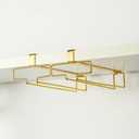 LINFIDITE Gold Under Cabinet Glass Holder, 2 Pack, Space Saving, Easy Installation, Anti-Skid, Compact Design, Sturdy Materials, Affordable Gift (Shelf Thickness Under 0.98in)