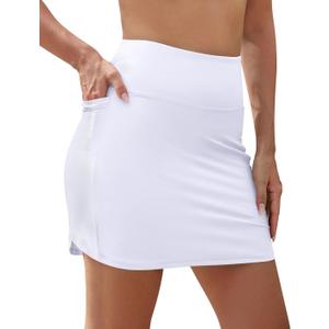 SHEKINI Women's Swim Skirt High Waisted Tummy Control Swimdress with Pockets Modest Bathing Suit Swim Bottoms (Large, White)