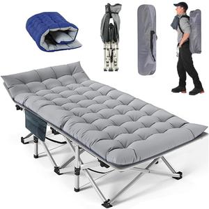 Heavy Duty Camping Cot for Adults with Mattress, 10-Leg Portable Folding Cot Bed, Extra Stable Sleeping Cot for Camping, Travel, Tent & Indoor Guest Use, 500 lbs Capacity (C-Gray&biue)