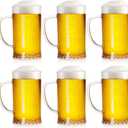 ZEAYEA Set of 6 Plastic Beer Mug, 16 oz Acrylic Drinking Cups with Handle, Clear Reusable Beer Stein Glasses for Party Bar Home Hotel Whiskey Juice Cocktail Beverages