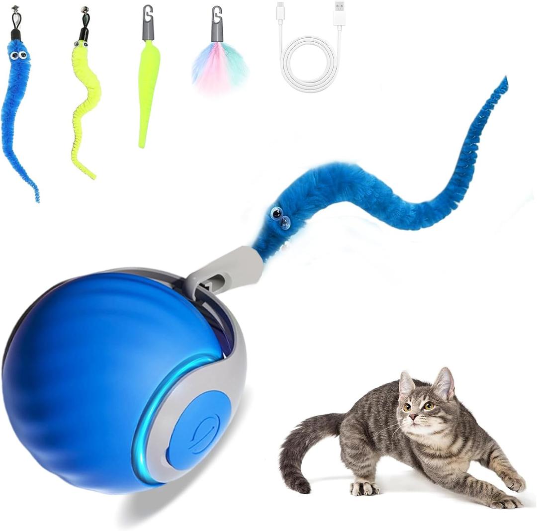 2025 New Upgrade Speedy Tail Cat Toy, Smart Interactive Pet Toys Comes with 4 Tails, Reinforced Version of The Cat Toys Balls, Two Speed Adjustment (Blue)