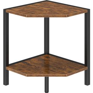 Corner Shelf Stand, 2 Tier Industrial Corner Bookshelf, Multipurpose Standing Corner Display Shelf Countertop Organizer for Living Room Kitchen Bedroom Office, Rustic Brown