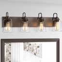 zeyu 28.5" Oil Rubbed Bronze Bathroom Light Fixtures, 4-Light Farmhouse Vanity Wall Lights with Clear Glass Shade, ZSL72B-4W ORB