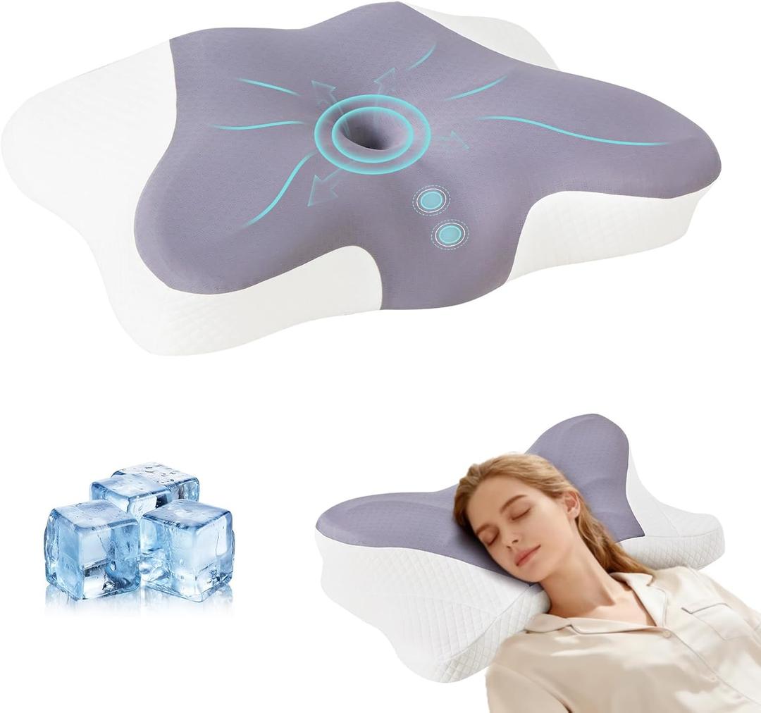 Cervical Neck Pillow Set of 2, Memory Foam Pillow for Neck Pain Relief, Ergonomic Bed Pillow with Neck Support for Side, Back & Stomach Sleepers, King, White