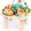 WINGYZ Activity Table for 1 Year Old Toddler, 9-in-1 Multi-Colorful Wooden Montessori Toys, Baby Play Table with Bead Maze Shape Sorter Train Toy, Educational Gifts for 12 Months+ Kids Boys Girls