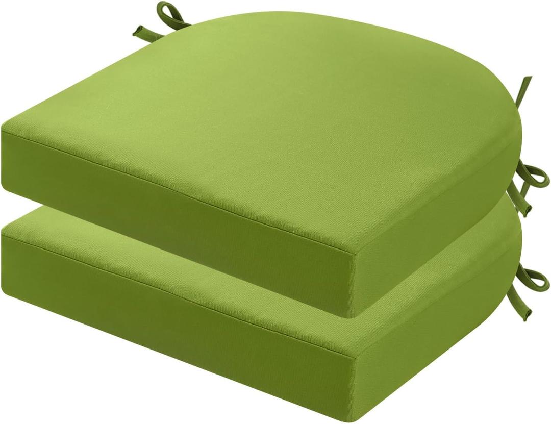 idee-home Outdoor Chair Cushions Set of 2, Thick 19" x 19" x 3" Outdoor Seat Cushions Patio Furniture Waterproof with Ties, Dining Pads (19x19x3 Inch (Pack of 2), Green)