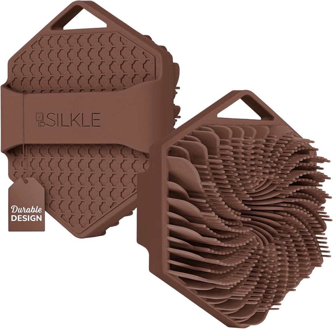 SILKLE Silicone Body Scrubber  Gentle Exfoliating Shower Scrubber for Body & Bath, Silicone Shower Brush & Loofah Alternative  Non-Slip Silicone Body Brush, Quick Dry, Hygienic - Brown