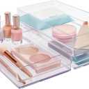 STORi SimpleSort 3-Piece Stackable Clear Drawer Organizer Set | 12" x 6" x 2" Rectangle Trays | Wide Makeup Vanity Storage Bins and Office Desk Drawer Dividers | Made in USA