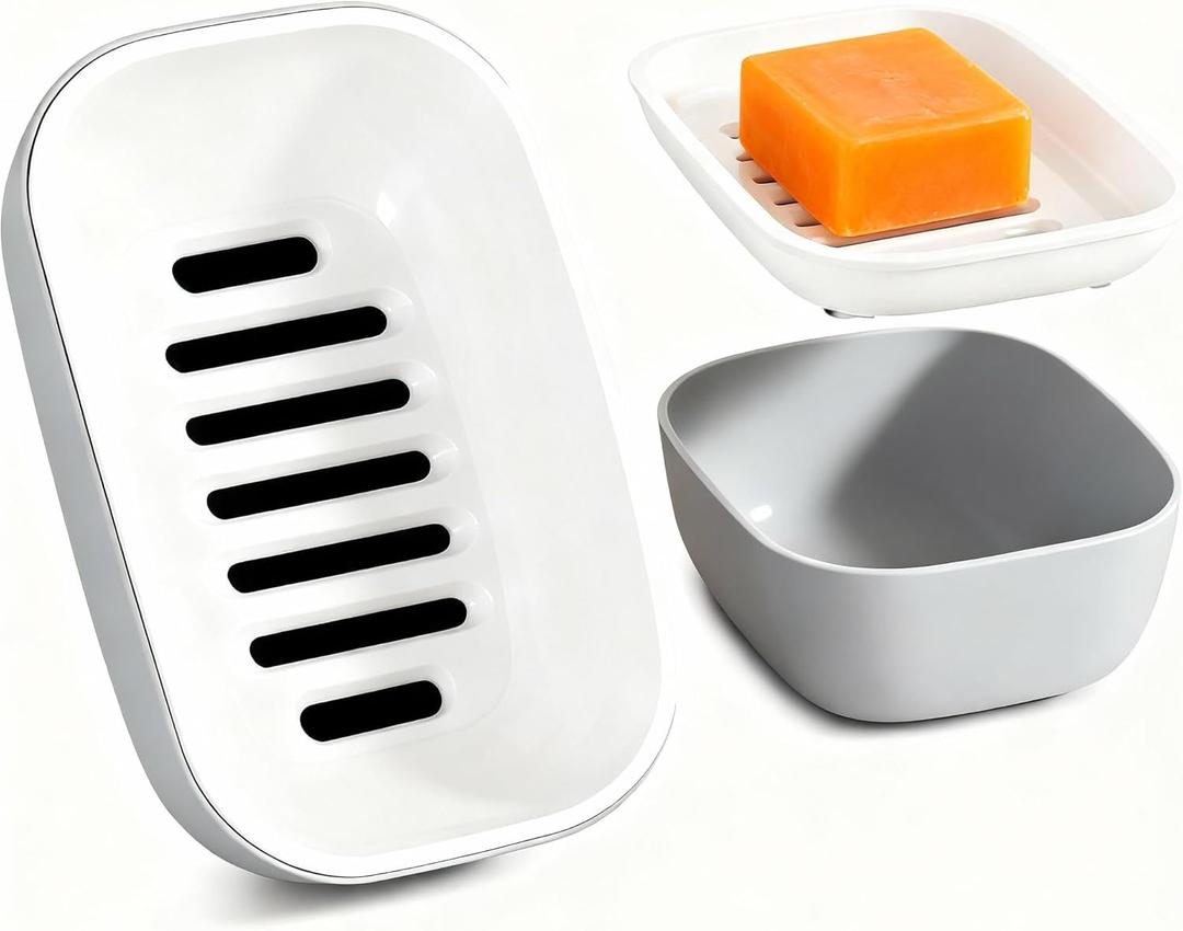 Bar Soap Dish for Shower: Waterproof Soap Holder with Drainage Tray  Plastic Soap Case Tray Caddy Soap Saver for Bathroom Kitchen Sink, Keep Soap Dry & Easy Cleaning